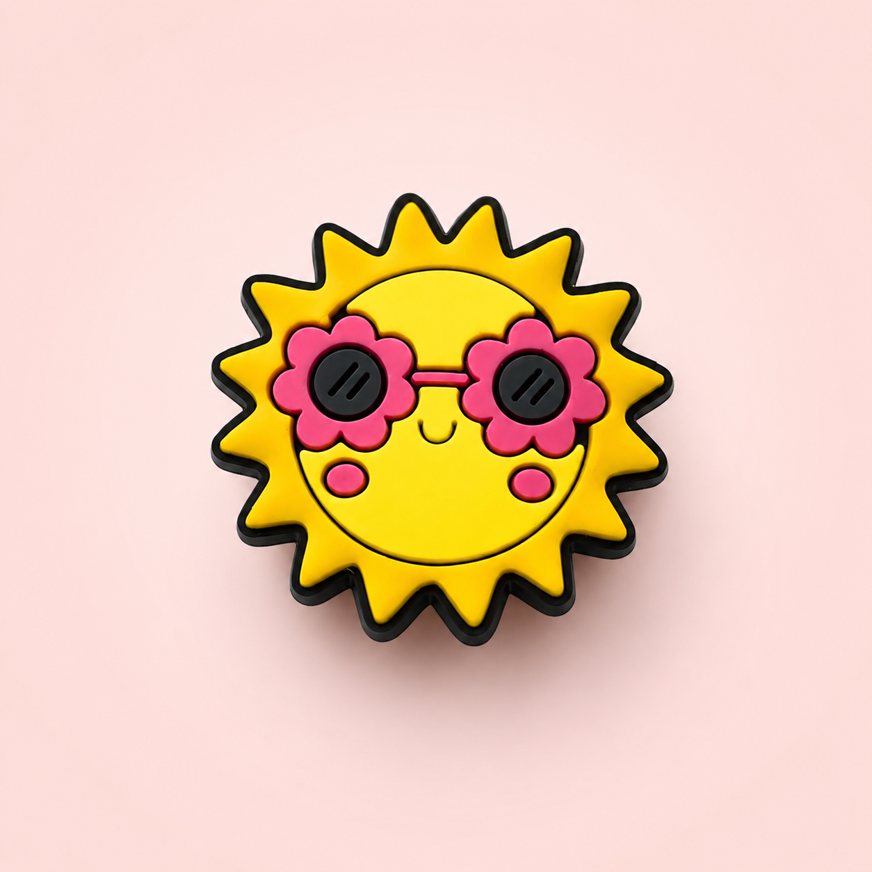 Soleil souriant avec lunettes roses